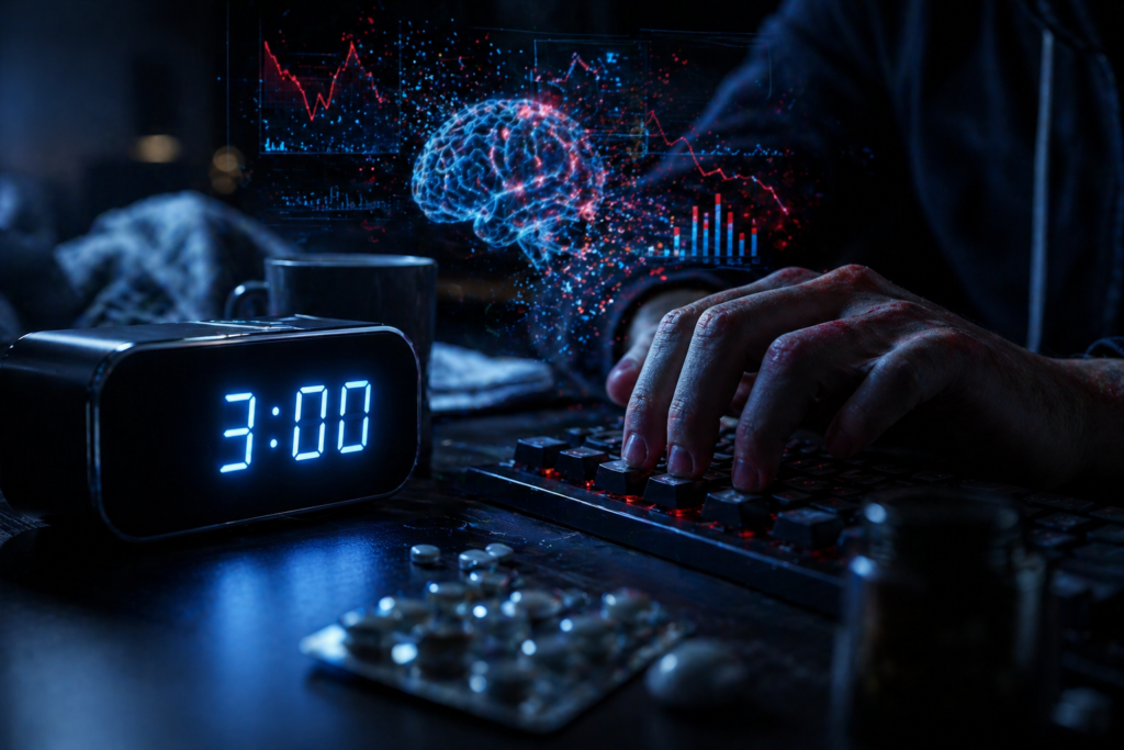 An investigative visual representation illustrating the 3 hours of sleep effects on human health.