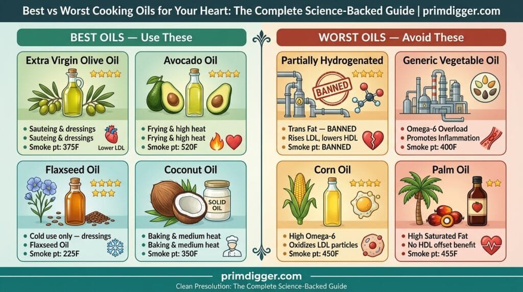 Best cooking oil for weight loss comparison chart showing olive oil and avocado oil rankings